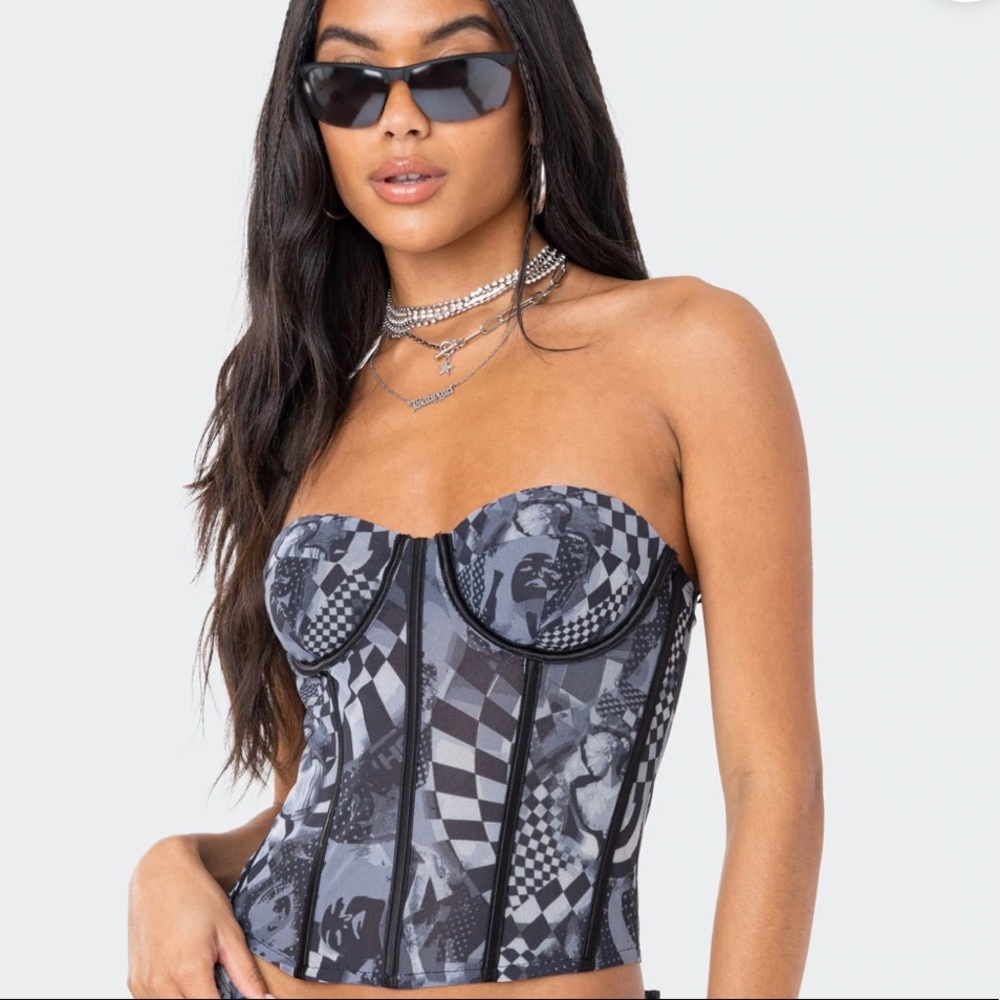 Edikted Gray Festival Aly Mesh Corset Top in sz Small